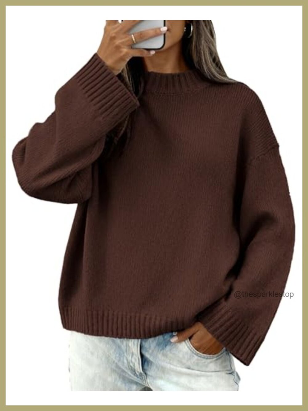 Womens Crewneck Loose Knit Pullover Sweater Long Sleeve Ribbed